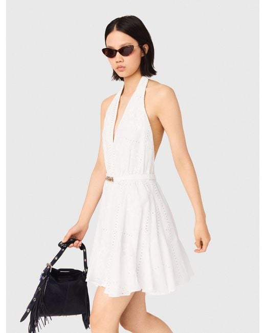 Maje White Short Embroidered Backless Dress