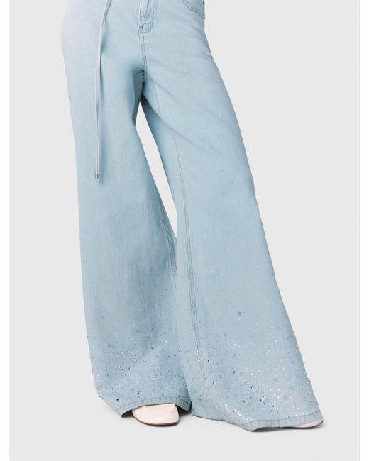Maje Blue Wide-Leg Rhinestone Jeans