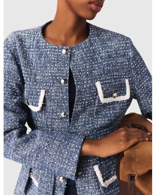 Maje Blue 4-Pocket Tweed Jacket