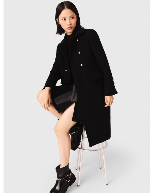 Maje Black Long Wool Blend Coat