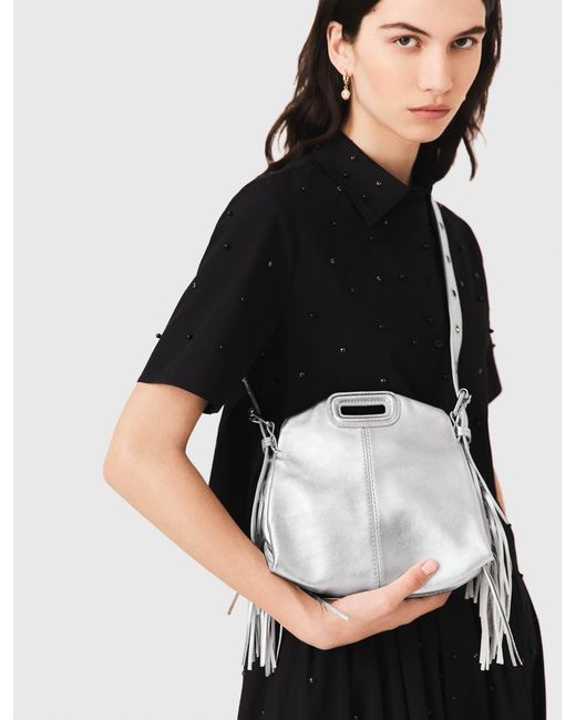 Maje White Miss M Mini Metallic Leather Bag