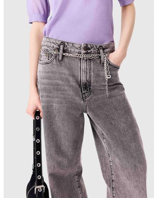 Maje White Wide-Leg Jeans With Chain-Link Belt