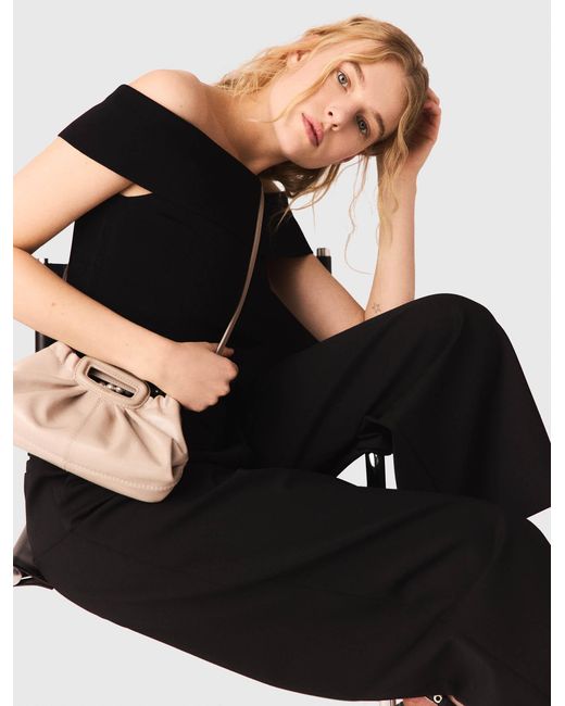 Maje Black Rib Knit Bardot-Neck Top