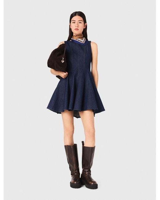 Maje Blue Short Denim Dress With Ruffles