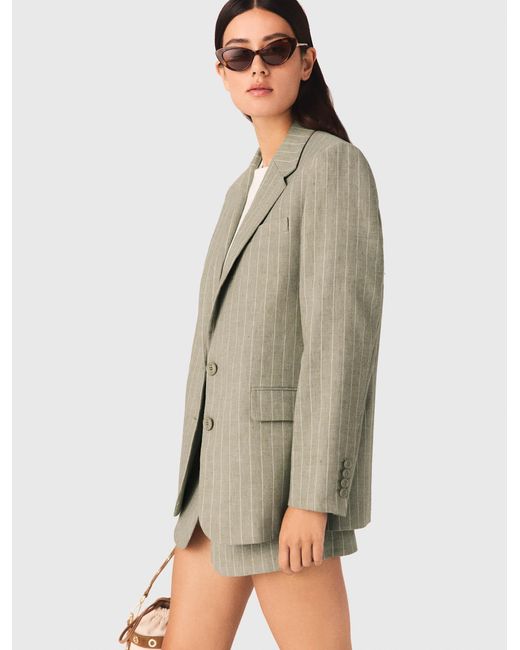 Maje Green Linen Blend Suit Jacket