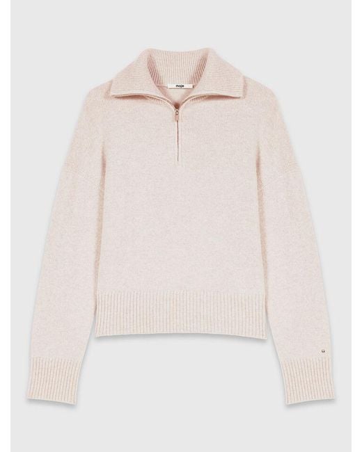 Maje White Zip-Neck Cashmere Sweater