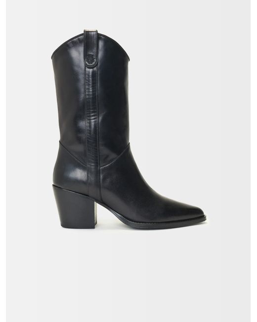 Maje Heeled Leather Boots in Black | Lyst
