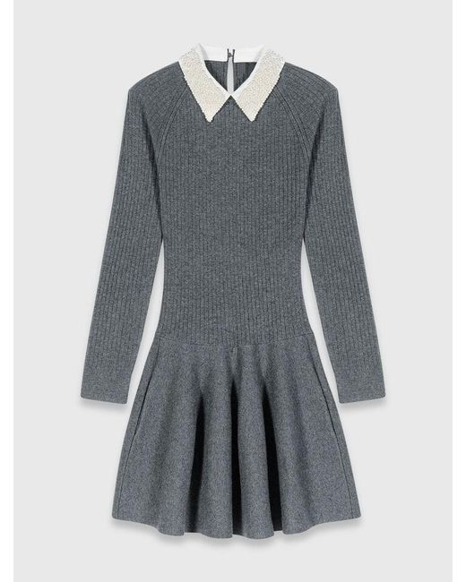 Maje White Beaded-Collar Short Knit Dress