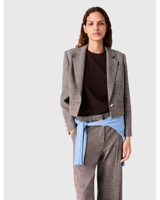 Maje White Short Checked Suit Jacket