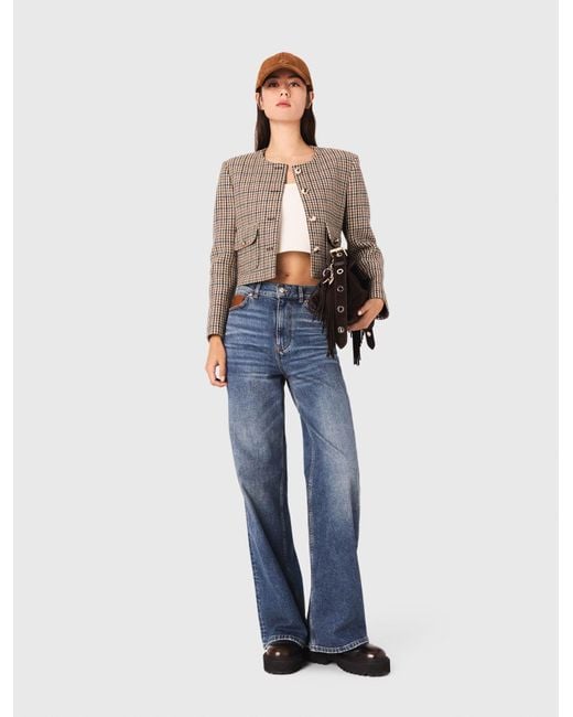 Maje Blue Short Checked Jacket