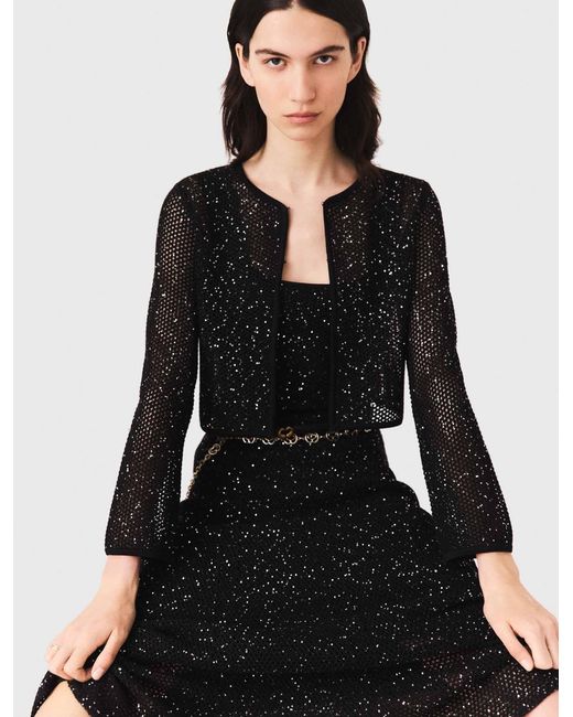 Maje Black Rhinestone Knit Cardigan