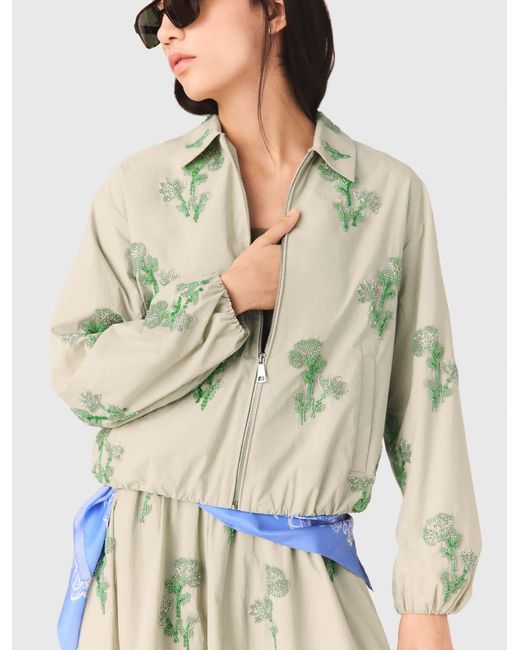 Maje White Embroidered Technical Bomber Jacket
