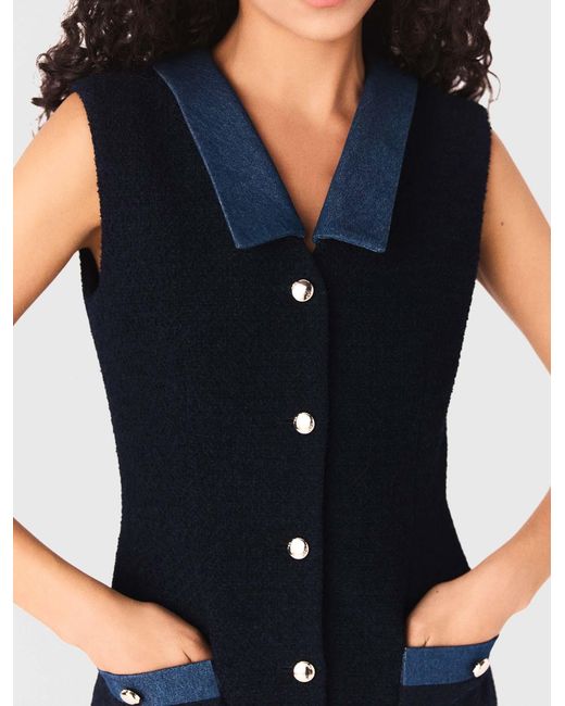 Maje Blue Tweed Dress With Denim Details