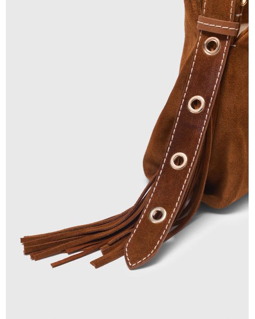 Maje Brown Topstitched Suede Miss M Mini Bag