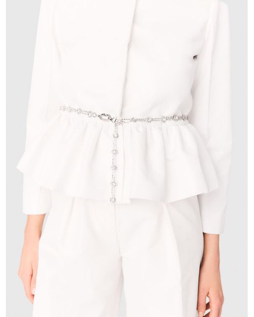 Maje White Cropped Jacket With Jewelled Belt