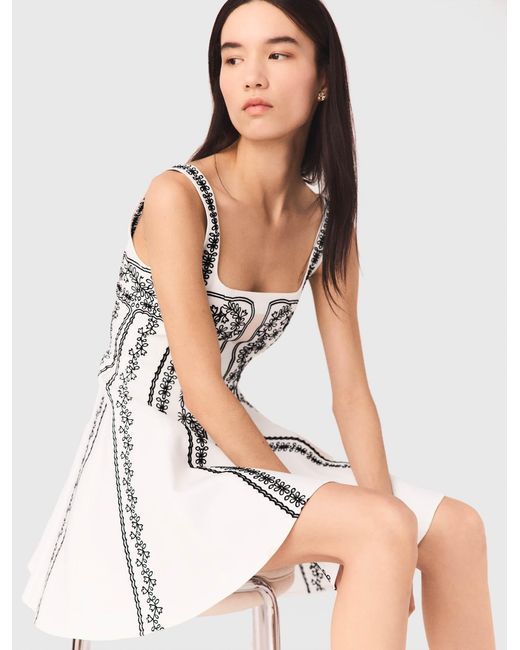 Maje White Short Embroidered Strap Dress