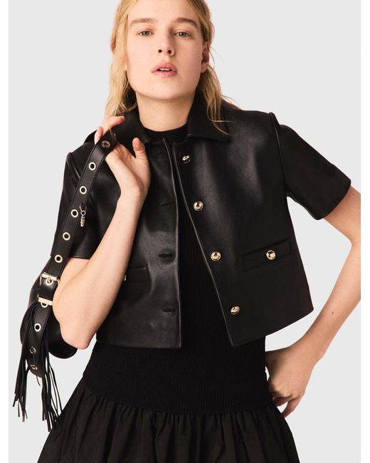 Maje Black Cropped Leather Jacket