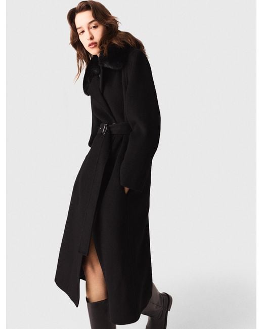 Maje Black Double-Faced Coat With Removable Collar
