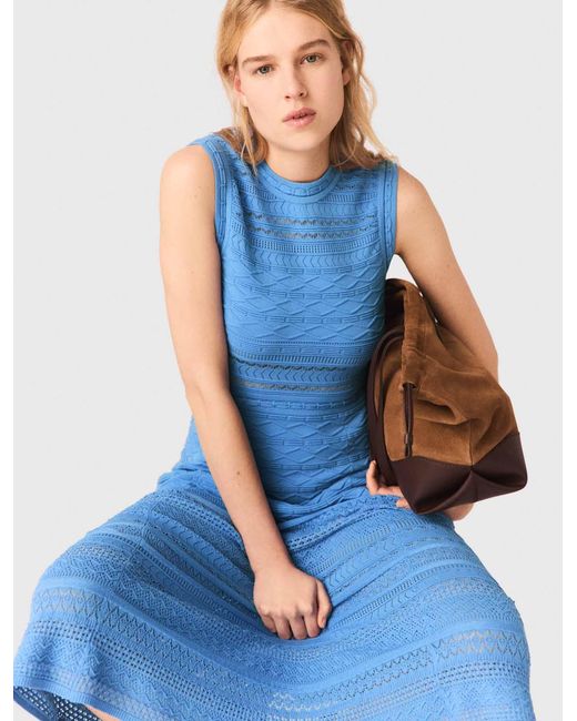 Maje Blue Pointelle Knit Maxi Dress
