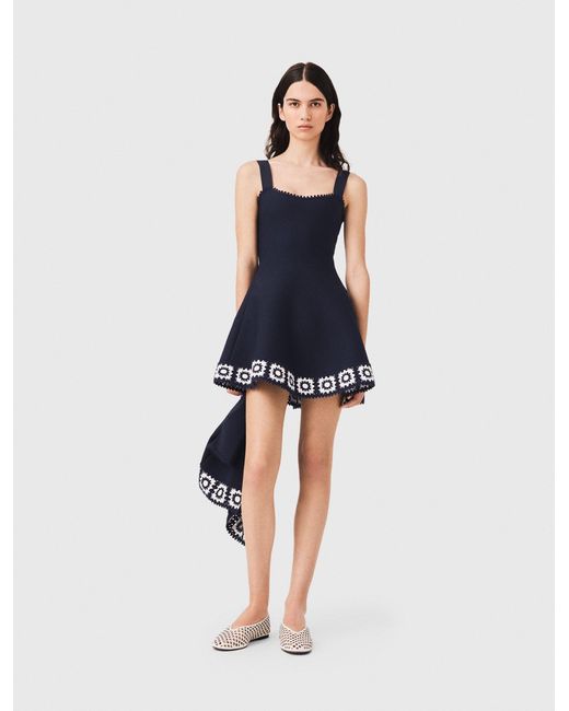 Maje Blue Dress With Crochet Panels