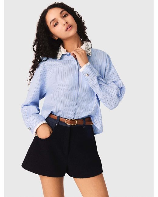 Maje Blue Shirt With Removable Jewel Collar