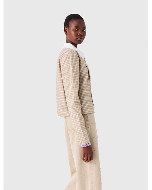 Maje Natural Short Rhinestone Checked Shirt