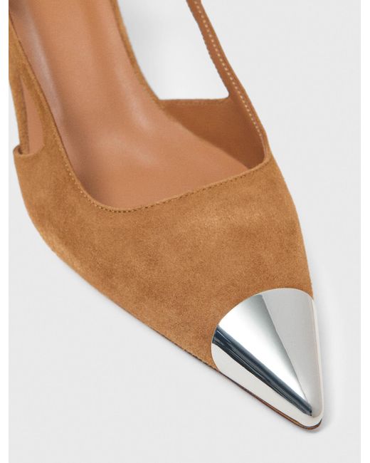 Maje White Metallic-Toe Suede Pumps
