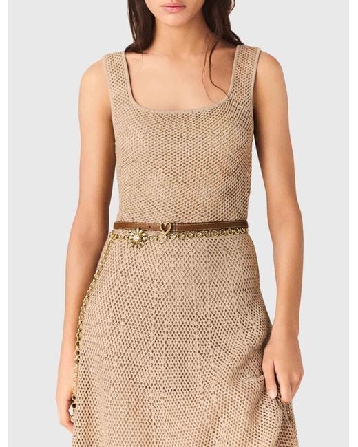 Maje Natural Rhinestone Knit Maxi Dress