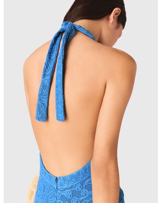 Maje Blue Backless Guipure Maxi Dress