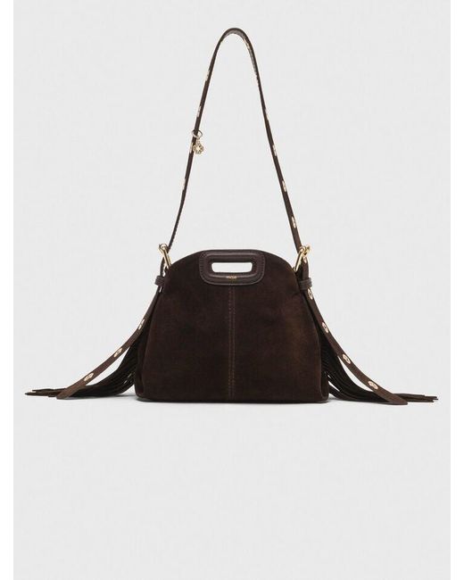 Maje Black Miss M Mini Suede Leather Bag