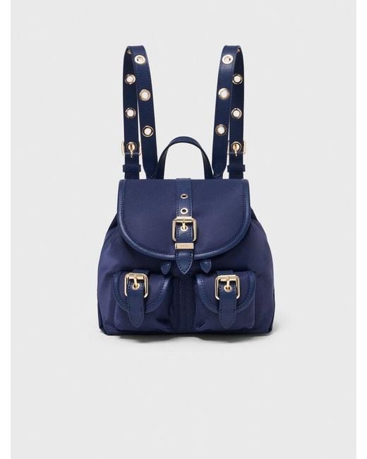 Maje Blue Mini Leather And Nylon Backpack