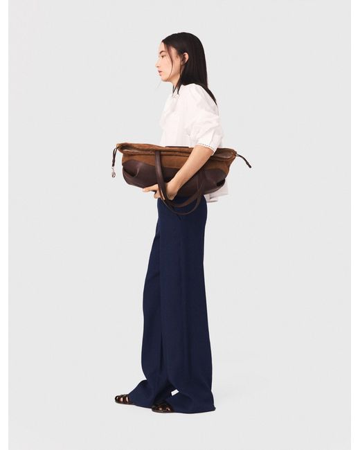 Maje Blue Linen-Blend Sailor Trousers