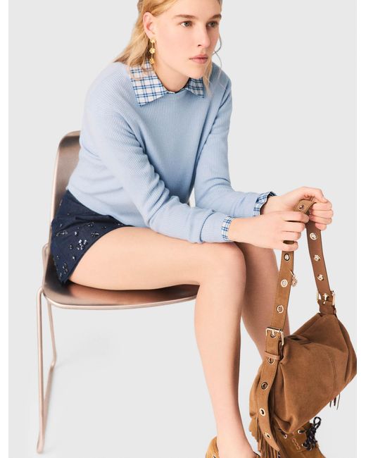 Maje Blue Jewel-Button Back Jumper