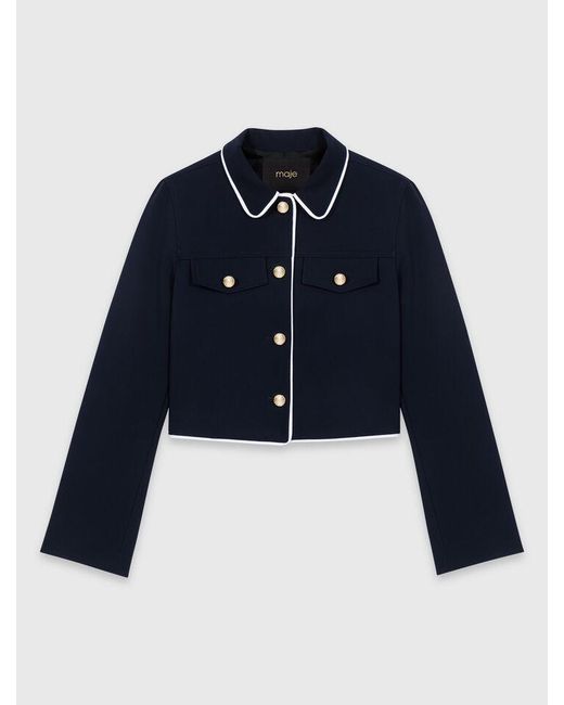 Maje Blue Short Jacket With Contrast Trim