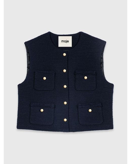 Maje Blue Sleeveless Tweed Jacket