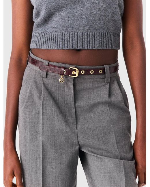Maje Red Slim Leather Belt With Eyelets