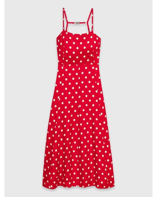 Maje Red Backless Linen-Blend Maxi Dress