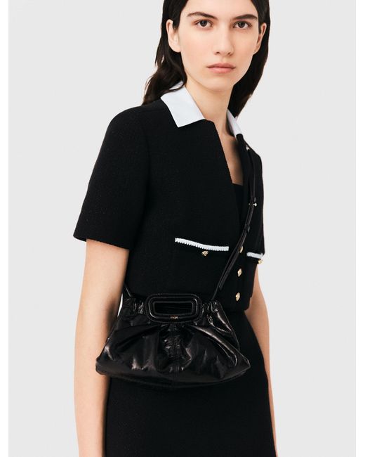 Maje Black Milpli Mini Crackled Leather Clutch