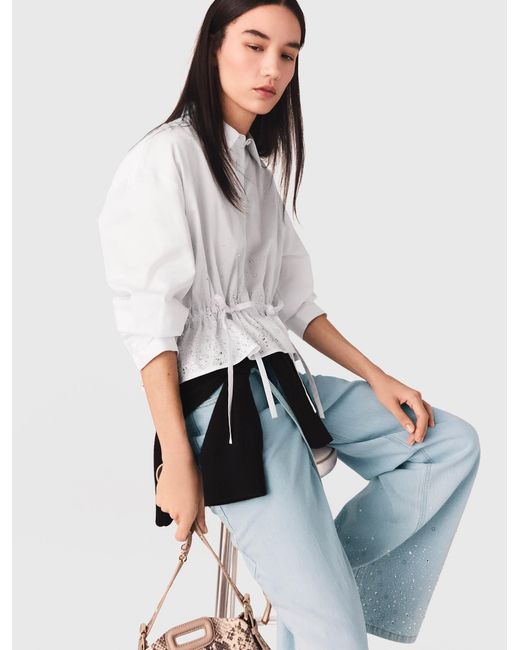 Maje White Cotton Shirt With Rhinestones