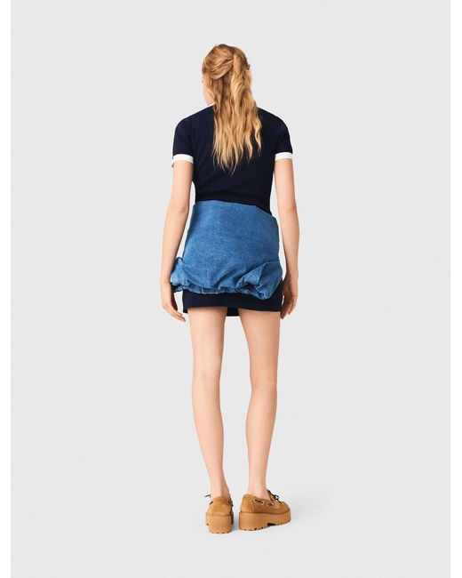 Maje Blue Contrast-Trim Polo Dress