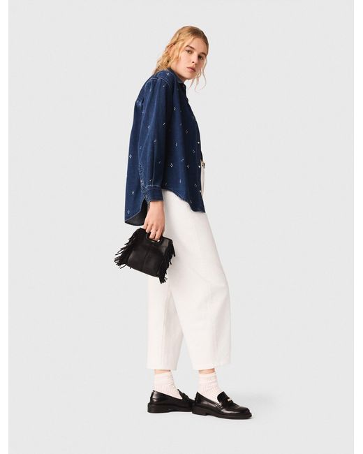 Maje Blue Rhinestone Denim Shirt