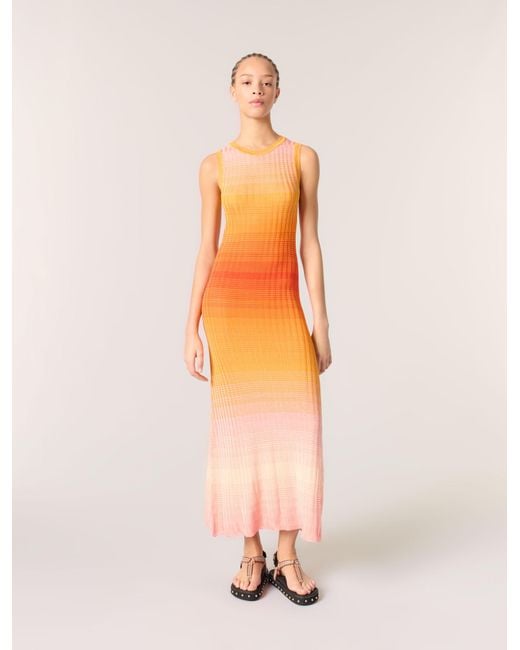 Maje Orange Tie-Dye Knit Maxi Dress