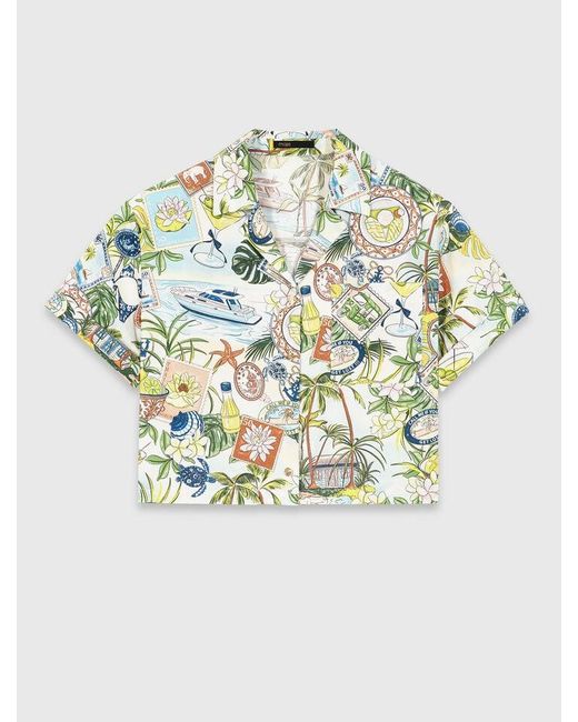 Maje White Patterned Cropped Shirt