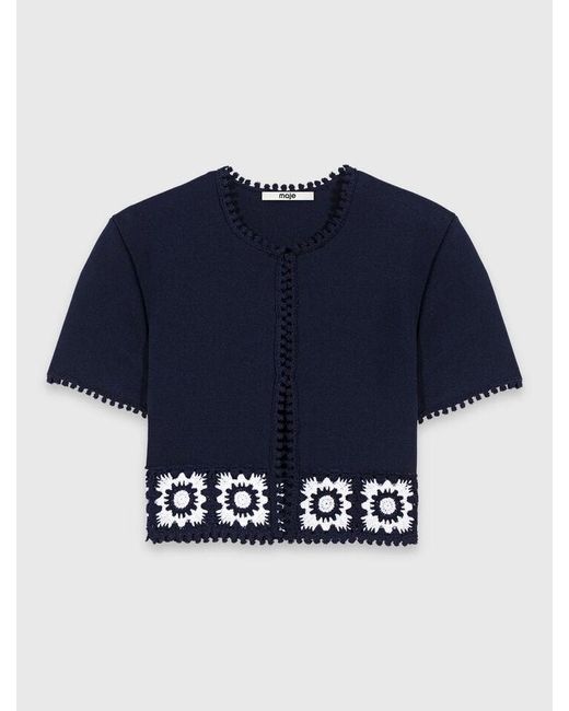 Maje Blue Cardigan With Crochet Panels