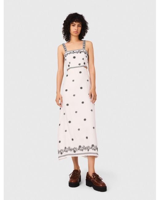 Maje White Embroidered Cut-Out Maxi Dress