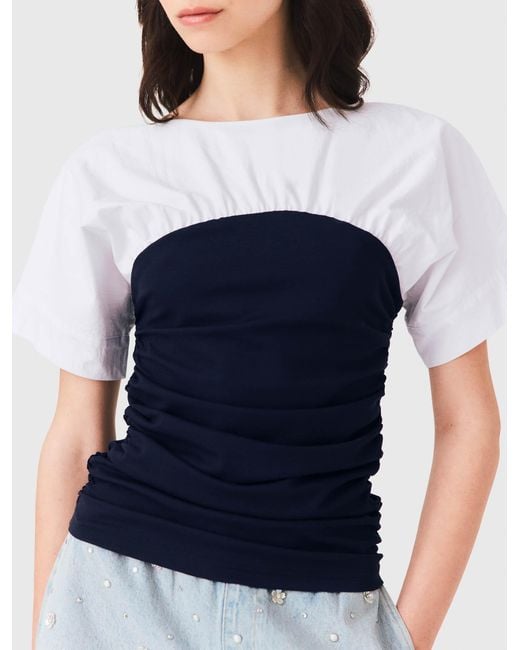 Maje Blue Pleated Jersey Top