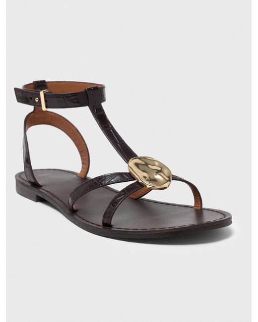 Maje White Flat Leather Strap Sandals