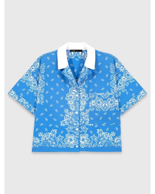 Maje Blue Contrast Collar Printed Shirt