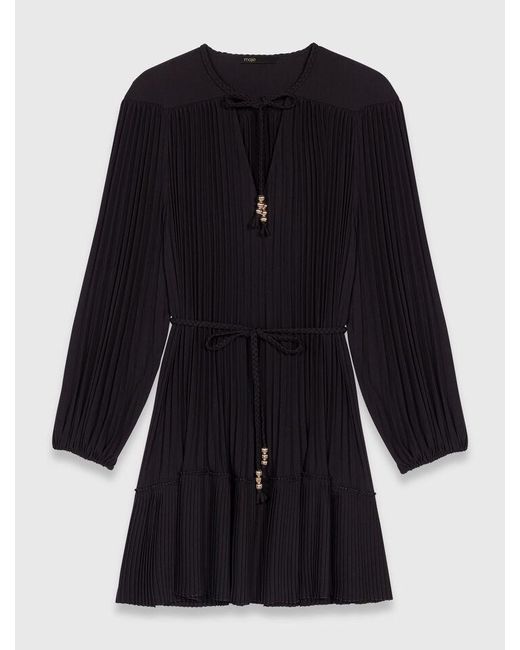 Maje Black Short Pleated Dress