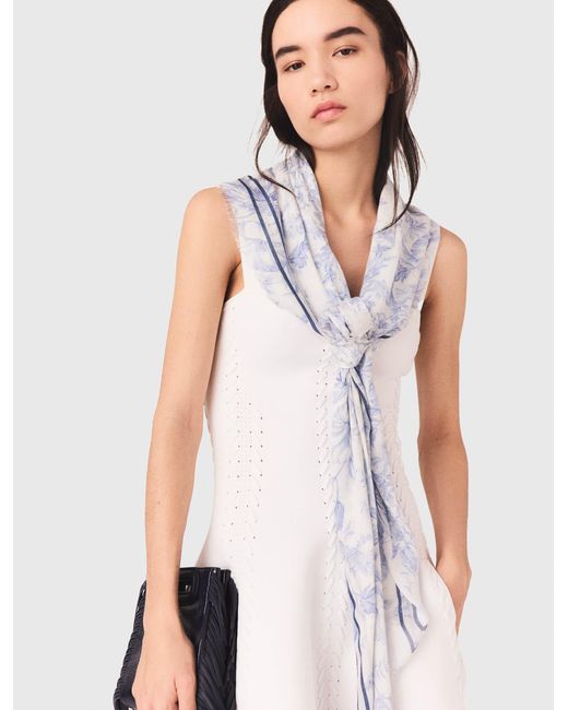 Maje Blue Floral Print Wool Blend Shawl